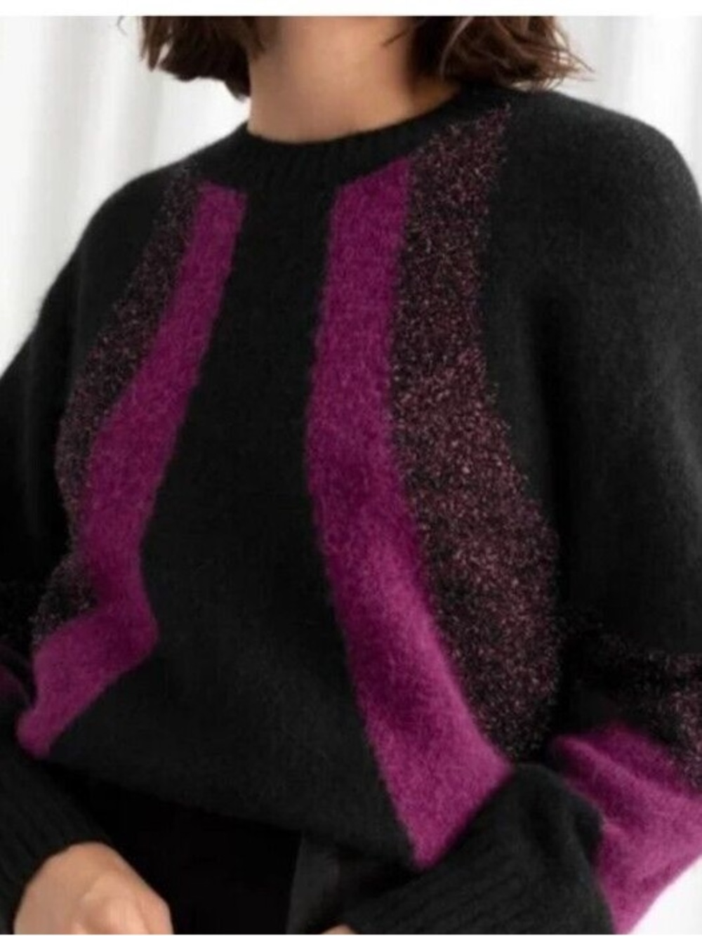 Metallic Accent Black & Purple Women's Pullover Sweater